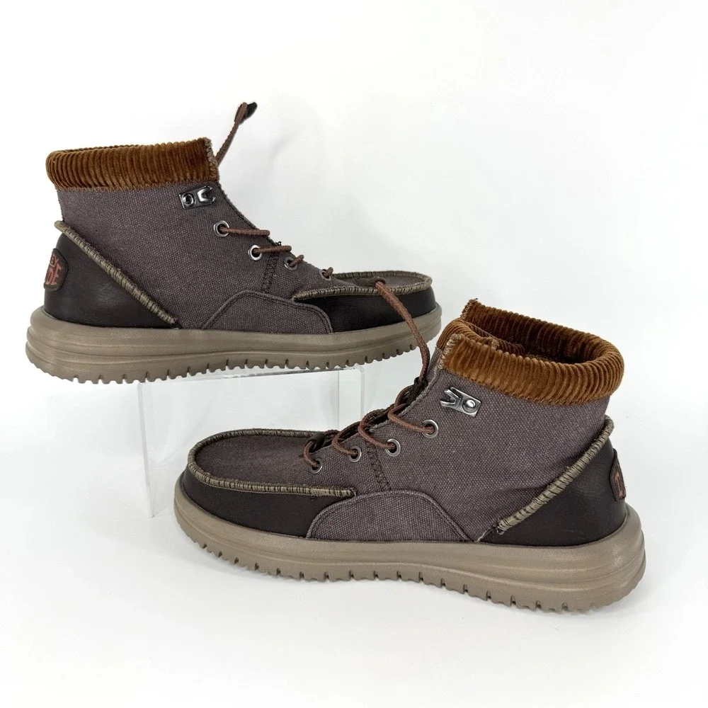 Hey Dude Men's 7 Bradley Corduroy‎ Collar Canvas Brown Ankle Boots New W/O Box